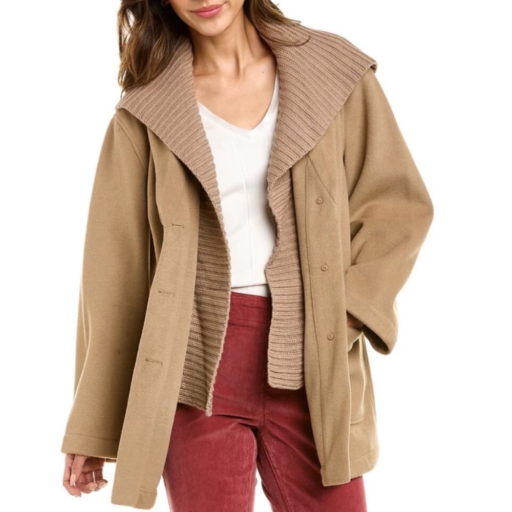 NWT Splendid Shawl Collar Annika Tan Button Front Hooded Coat Medium